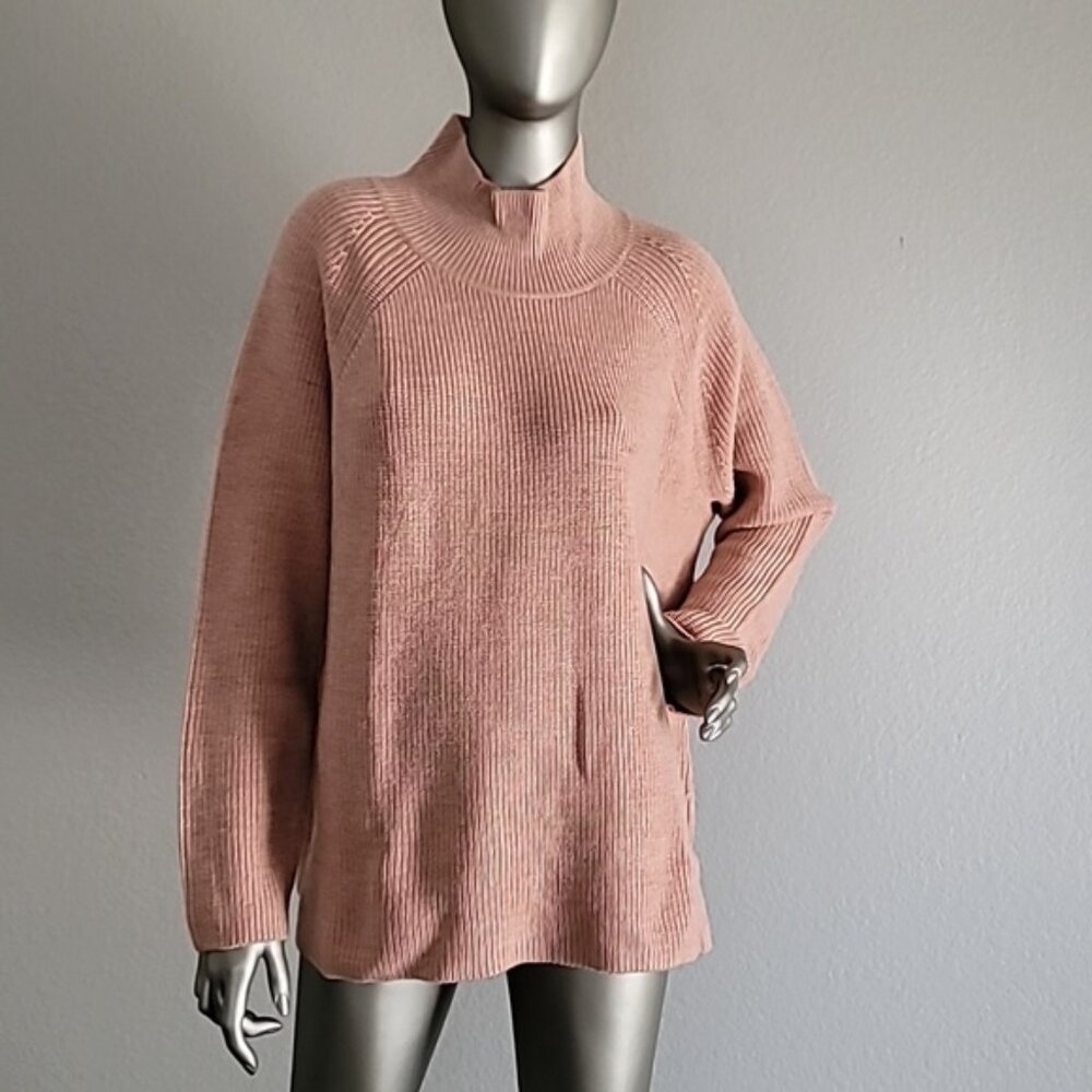 Eileen Fisher Dark Powder Raglan Sleeve Merino Wool Turtleneck Sweater L